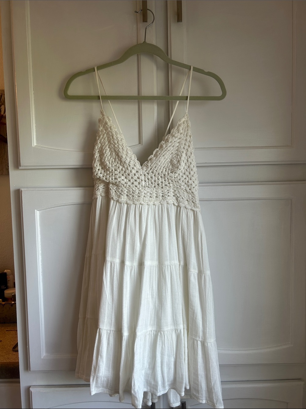 American Eagle Outfitters White Crochet Bodice Tiered Sundress